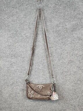 Ed Hardy Viral Chocolate Brown Crossbody Baguette Purse Rhinestones